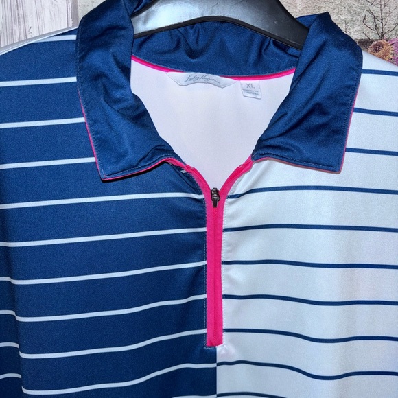 Lady Hagen Polo Shirt XL Small Blue White Pink Short Sleeve 1/4 Zip Golf Tennis - Picture 2 of 5